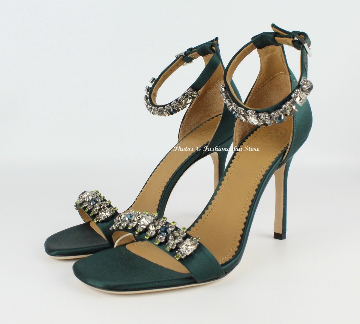 NEW Tory Burch Penelope 100mm Embellished Sandal, Pine Tree, US 7, MSRP $398
