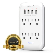 6 Outlet Extender 1225J Surge Protector With 4 USB Charger Port Wall Adapter Tap