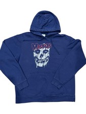 Y2K Misfits Punk Navy Blue Cotton Men  s Hoodie Size M Medium Splatter Skull
