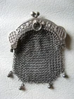 Antique Chatelaine STERLING Silver Floral Frame 4 Ball Mesh Coin Purse France