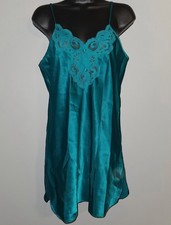 Vtg 80's Lace Trim Satin Baby Doll Nightgown Small Inner Most Emerald Green