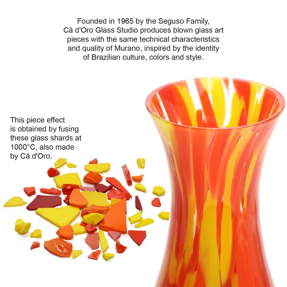 Ca D Oro Glass Vase Orange/Yellow Confetti Effect Hand Blown