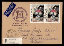 DR WHO 1982 WALLIS & FUTUNA ART PAIR REGISTERED MATA UTU TO BELGIUM M71021