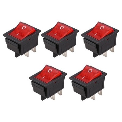 5X Rot Beleuchtet 4 Pin DPST ON / OFF-Snap in Wippschalter 16A 20A 250V AC D8G1
