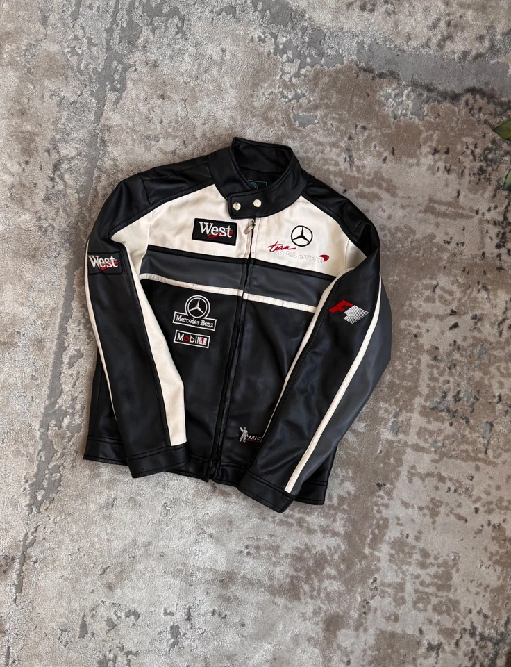 Chaqueta de carreras de cuero de colección Mercedes-Benz West Formula One Foto 2 de 4