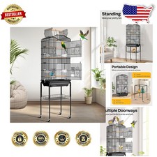 Durable Black Bird Cage Play Top Rolling Stand for Small Medium Birds