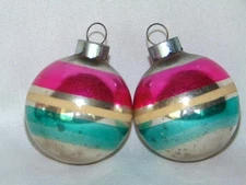 2 Vintage Mercury Glass Banded 1-3/4" CHRISTMAS TREE Ornaments SHINY BRITE, #2