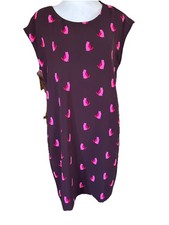 Ann Taylor Loft Dress Maroon & Pink Cat Print Shift Dress Sz Med