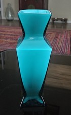 Vintage Sommerso Murano Teal Encased Hand Blown Art Glass Vase 9"  READ  