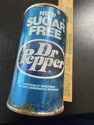 Dr. Pepper Sugar Free Soda Pop Old Vintage 1970s 12 oz Steel Tin