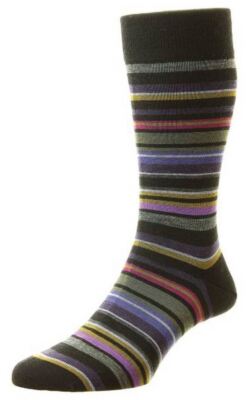Pantherella Mens Quakers All Over Multi Stripe Merino Wool Socks - Black