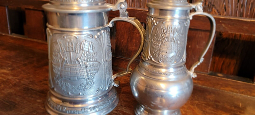 2 PIETRE BIRRA CON COPERCHIO IN PELTRO FRIELING-ZINN - Foto 1 di 12