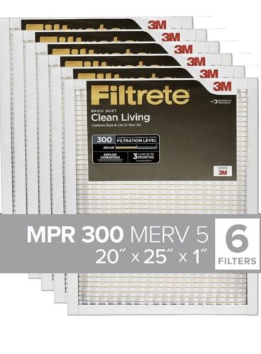 Filtrete 20x25x1, AC Furnace Air Filter 300, Clean Living Basic Dust 6-Pack - Picture 1 of 6