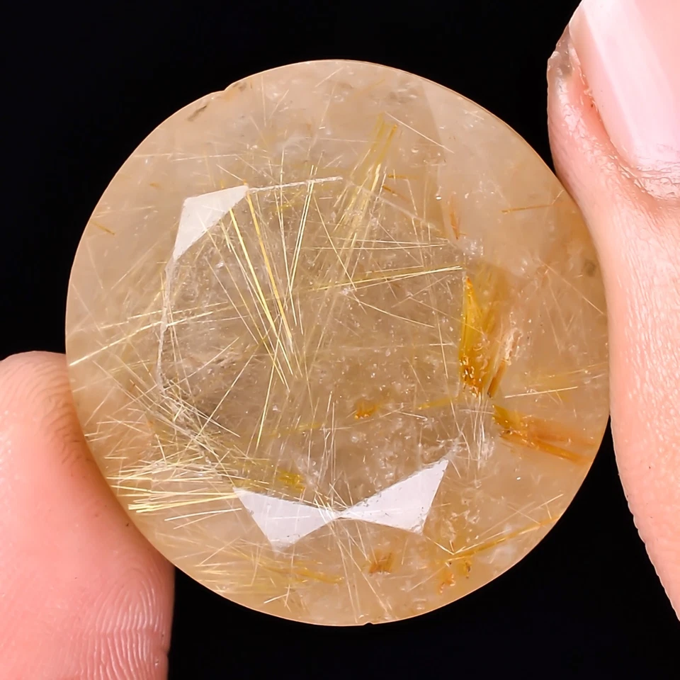 100% Natural Round Golden Rutile Quartz Cut Cabochon Top Quality 58.45Ct 25x15MM - Image 2 of 4