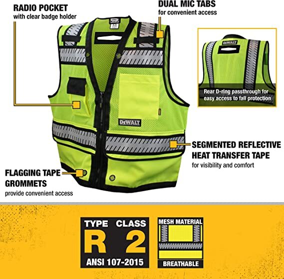 DEWALT DSV521-5X Class 2 Heavy Duty Surveyor Vest, 5X-Large