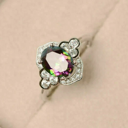 925 Silver Ring Jewelry Mystic Topaz Women Wedding Engagement Rings Size 6-10 - Picture 47 of 57