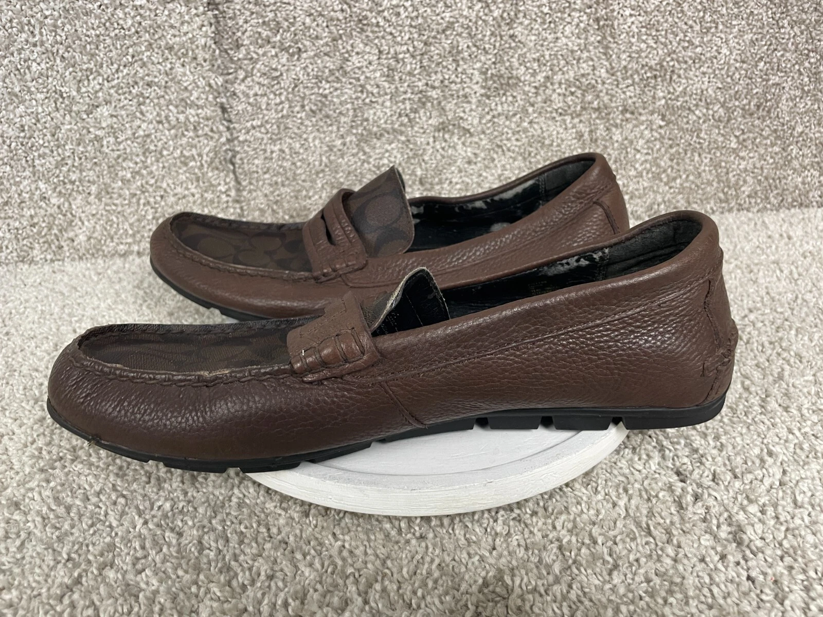Scarpe eleganti Coach uomo 11.5D FG1105 logo firma punta tonda slip on marrone