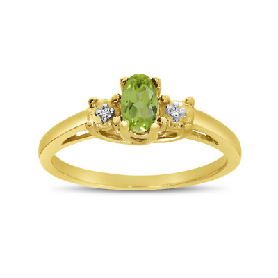 Ring 14 Karat Gelbgold ovaler Peridot und Diamant