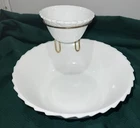 3 Piece Vintage Indiana Carnival Milk Glass Basket Weave Chip and Dip Bowl Set
