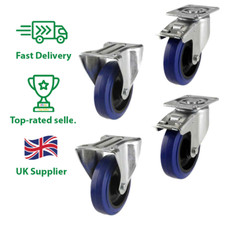 HEAVY DUTY Multi Use Castors: 4" Blue Wheels, Caster 100mm Braked and fixed cast