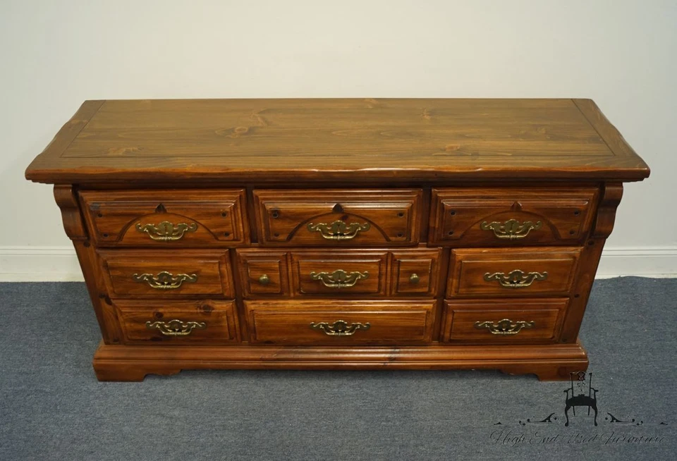 AMERICAN DREW Solid Pine Rustic Country French 67" Triple Dresser 82-130 - Image 4 of 4