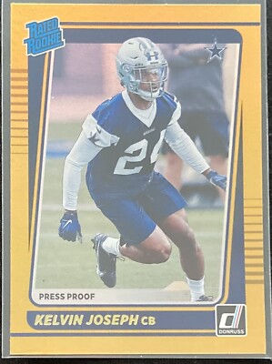 Kelvin Joseph 2021 Donruss Rated Rookie Gold Holo Press Proof Cowboys Dolphins