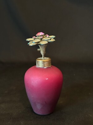 Vtg Irice Magenta Frost Jelly Belly Glass Flower Pink Rhinestone Perfume Bottle