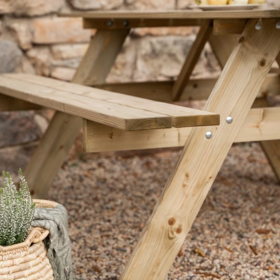 Tavolo Picnic in Legno Impregnato, 164x150x77 cm, con Panche Integrate, 6 Posti - Immagine 4 di 4