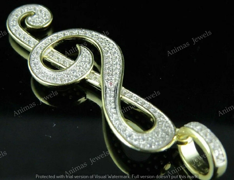 14K Yellow Gold Plated 2 Ct Round Cut Moissanite Music Note Dainty Charm Pendant - Image 3 of 4