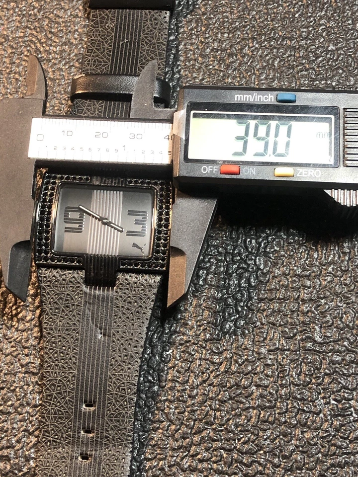 Reloj Puma Negro Damas Bisel Gemado Correa Cuero Grande Batería Nueva Foto 4 de 4