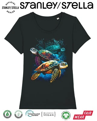 BUZZ SHIRTS Camiseta de buceo para mujer Tortugas marinas arte mar/algodón