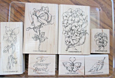 Mounted Stampin UP "FLOWER GARDEN" set of 7 Wood Rubber Stamps RETIRED