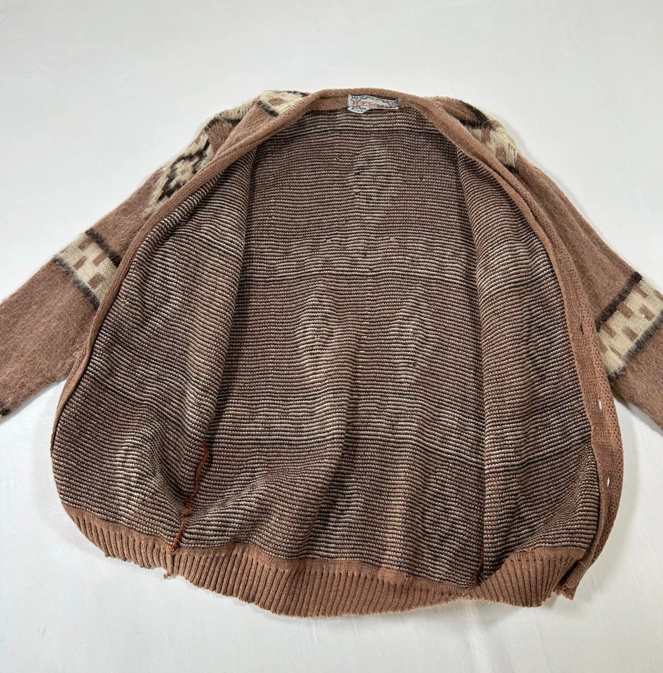 Cárdigan Vintage Islandia Kurt Cobain Mohair Lana Pura Cacao Botón Se Ajusta a Talla Pequeña Foto 3 de 4