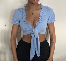 Brand New Blue Ruffle Crop Top Size XS