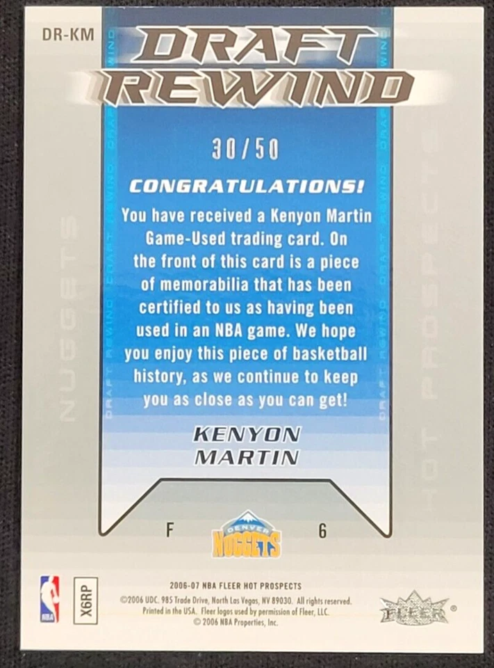 Fleer Hot Prospects Kenyon Martin Draft 2006-07 rebobinado #D 30/50 Foto 2 de 2