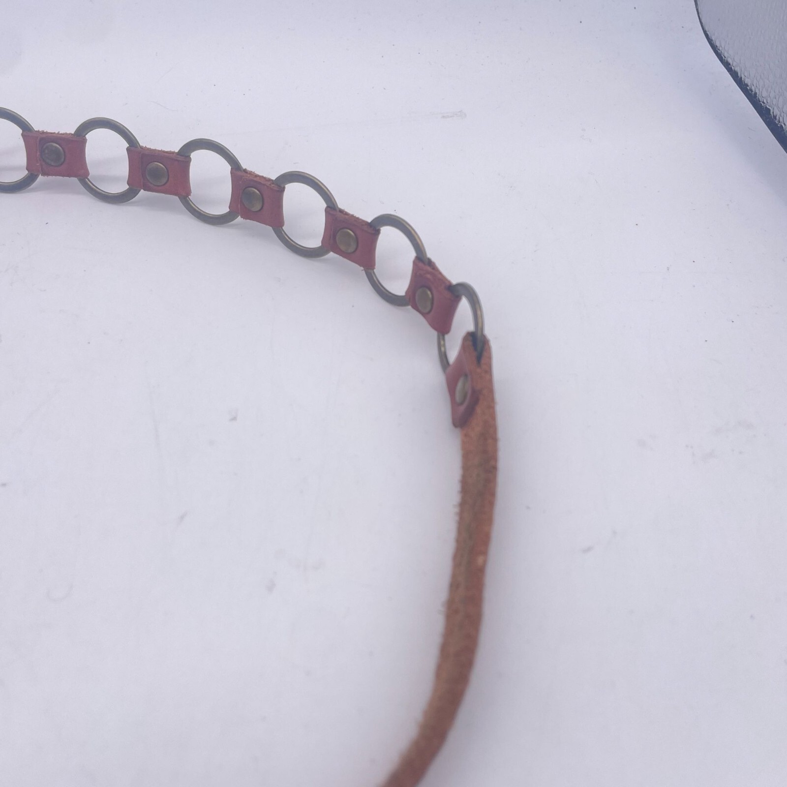 Brown Leather Open Ring Link Adjustable Belt Stud… - image 3