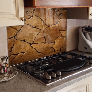 Kitchen Tempered Glass Splashback Protection Wood Texture Brown Ebay
