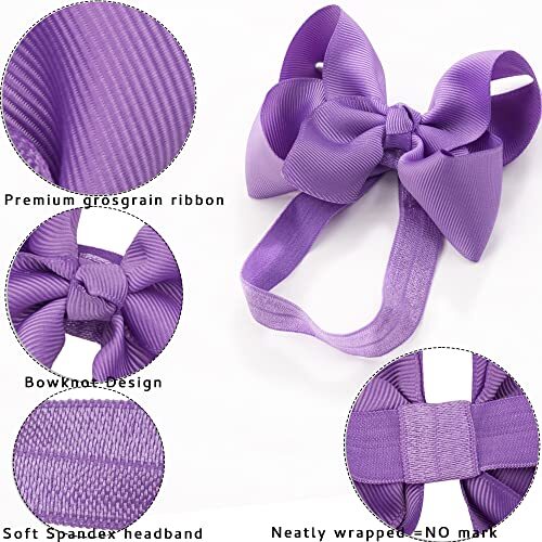 Baby Girls Headbands Grosgrain Ribbon 4.5" Hair Bows Headband 4.5inch/20pcs-A - Picture 3 of 7