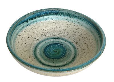 Vintage Studio Art Teal, Turquoise & Gray Pottery Bowl, Unsigned, 8'' Wide