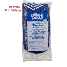 10 Pairs, Non-Skid Hospital Slipper Socks Pillow Paws Bariatric 3X-Large Blue
