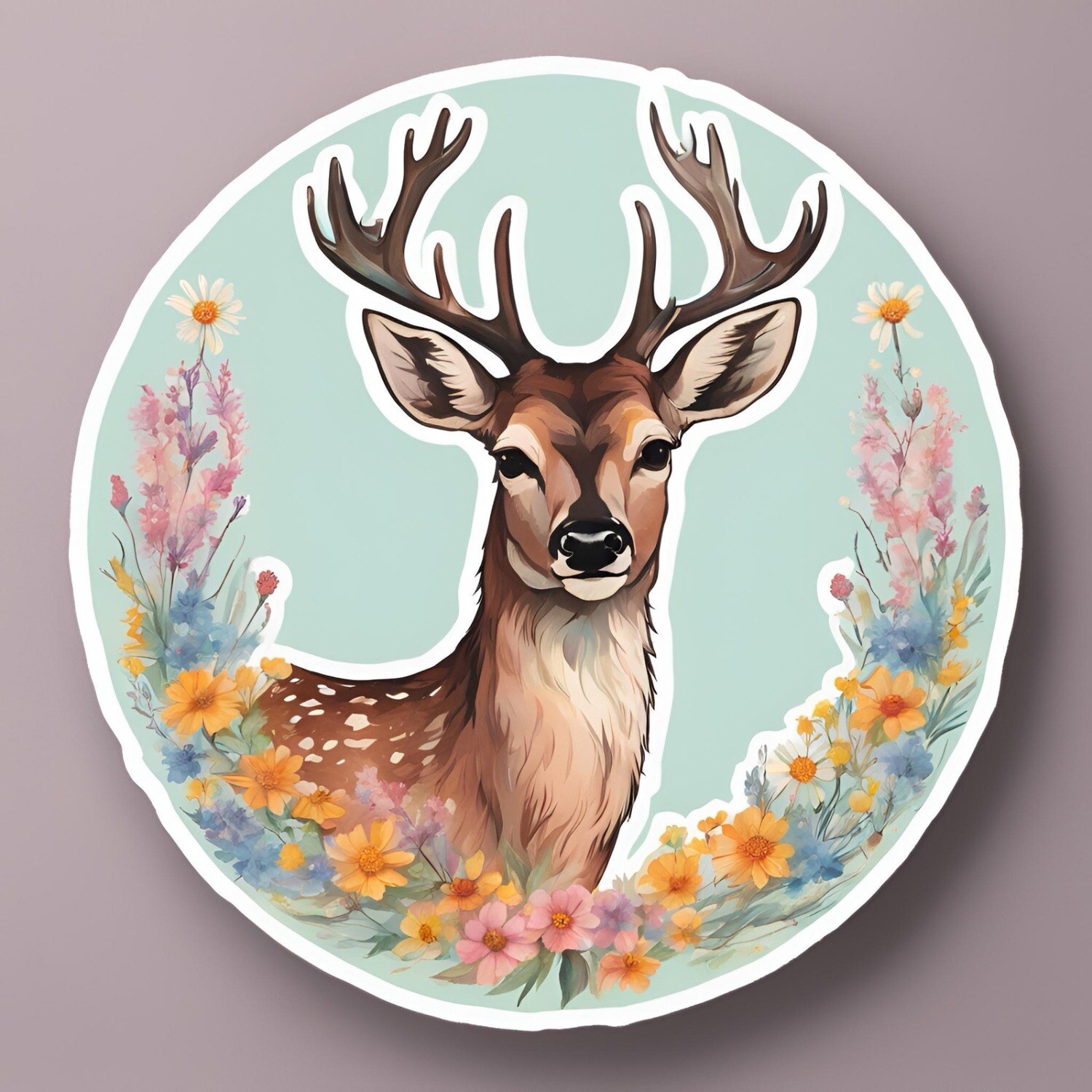 3” Cute Round Floral Doe/Deer Card Making AMAZING STICKER!