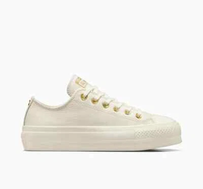 Converse Chuck Taylor All Star Lift Plateforme Golden Hits Baskets Basses Ecru - Photo 1/4