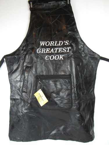 Embassy echt schwarz LEDER Schürze 3 Taschen "WORLD'S GREATEST COOK" NEU mit Etikett
