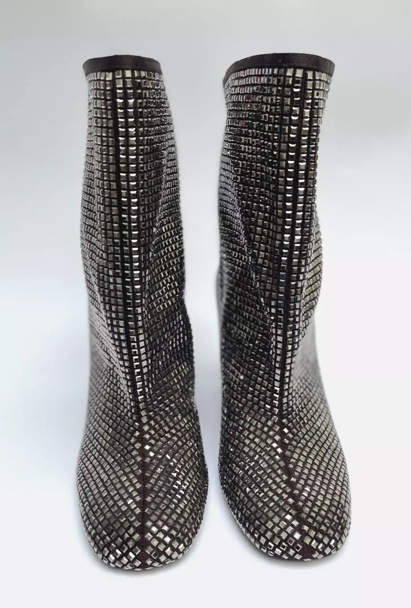 Zara 2025 Silver High Heel Ankle Boots Rhinestones UK 4 5