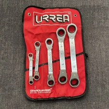 URREA 1180A - 5 Piece SAE Offset Ratcheting Box-End Wrench Set, 12 Point & Pouch