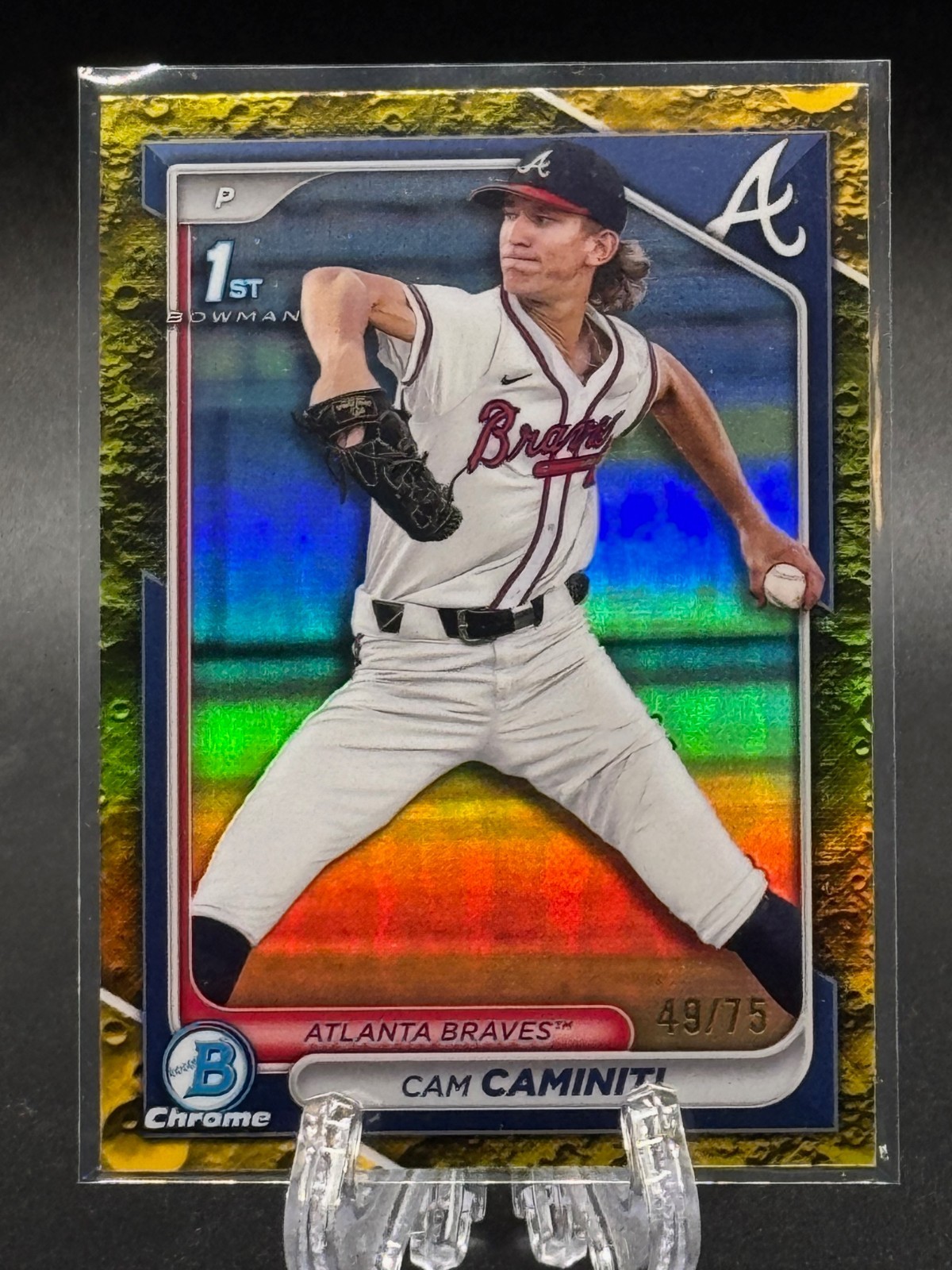 Cam Caminiti 2024 Bowman Draft Chrome Yellow Lunar Refractor #49/75 BDC-20