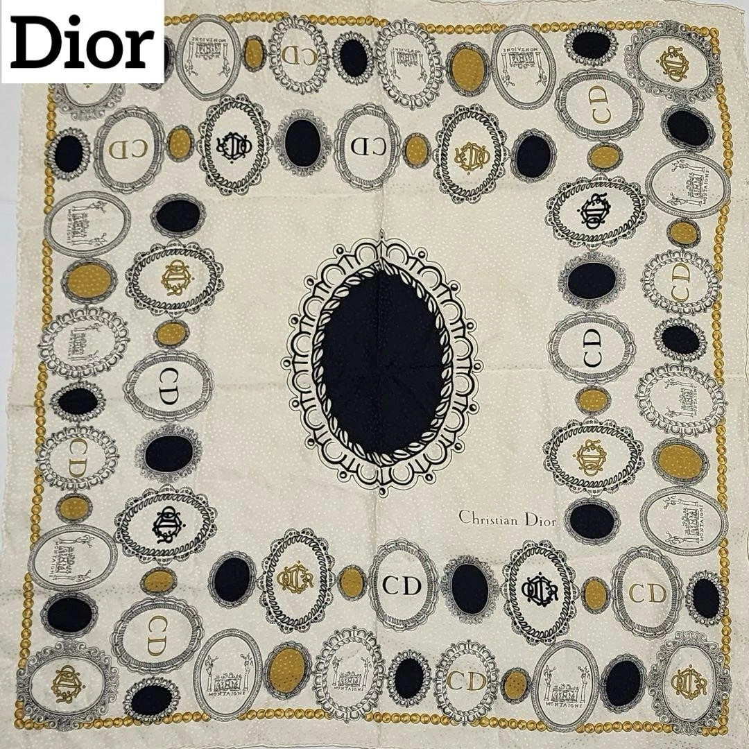 Authentique écharpe femme Christian Dior 100% soie motif logo CD blanc 64 x 64 cm