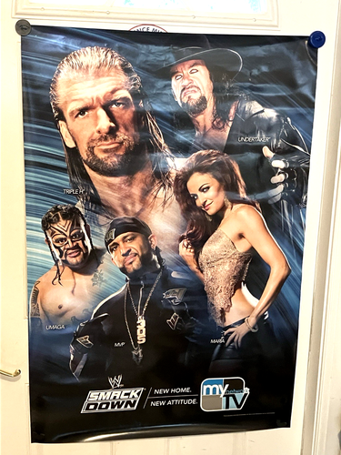 Póster RARO WWF Smackdown Moves MYTv Network Triple H, Undertaker, Umaga 40"x27"