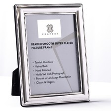 Picture Frame Silver Plated, Smooth Beaded, Holds a 5 x 7-Inch Photo  Velvet...