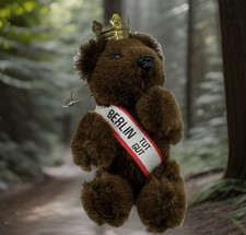 Shuco Berlin Miniature Teddy Bear Jointed Pin Brooch Antique with Crown 3  